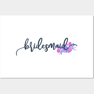 Elegant Bridesmaid Floral Wedding Calligraphy Posters and Art